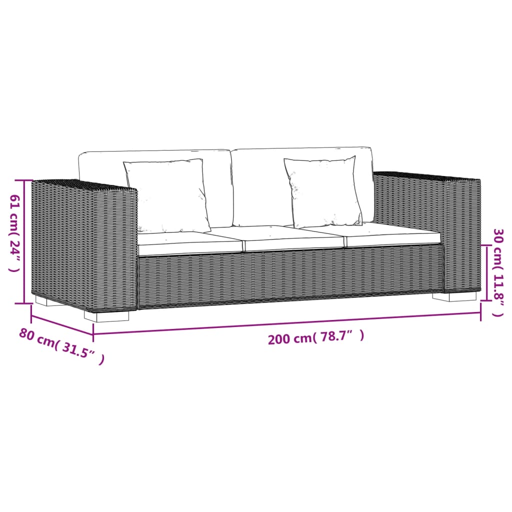 3-personers sofasæt i otte dele ægte rattan