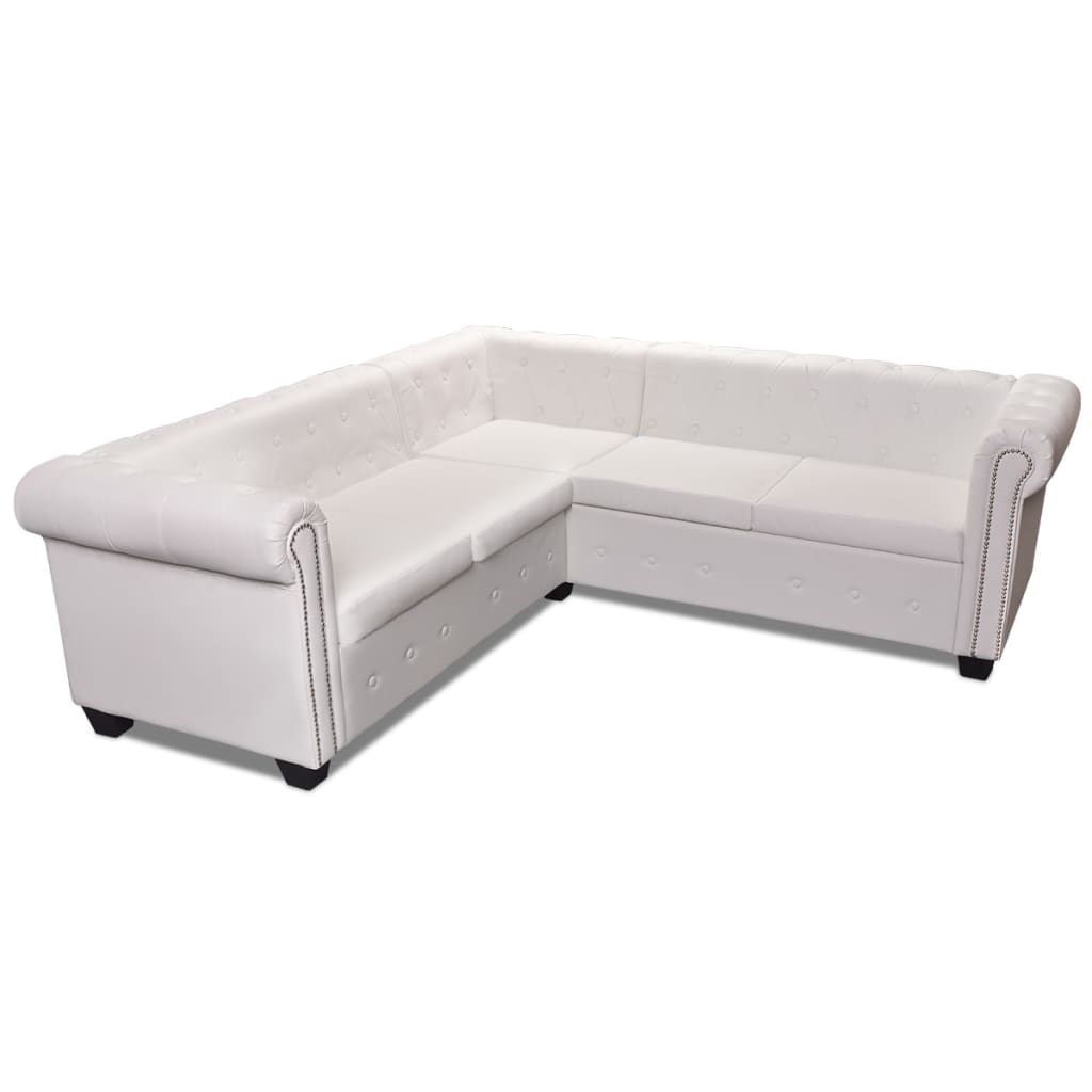 5-personers sofa Chesterfield-look kunstlæder hvid