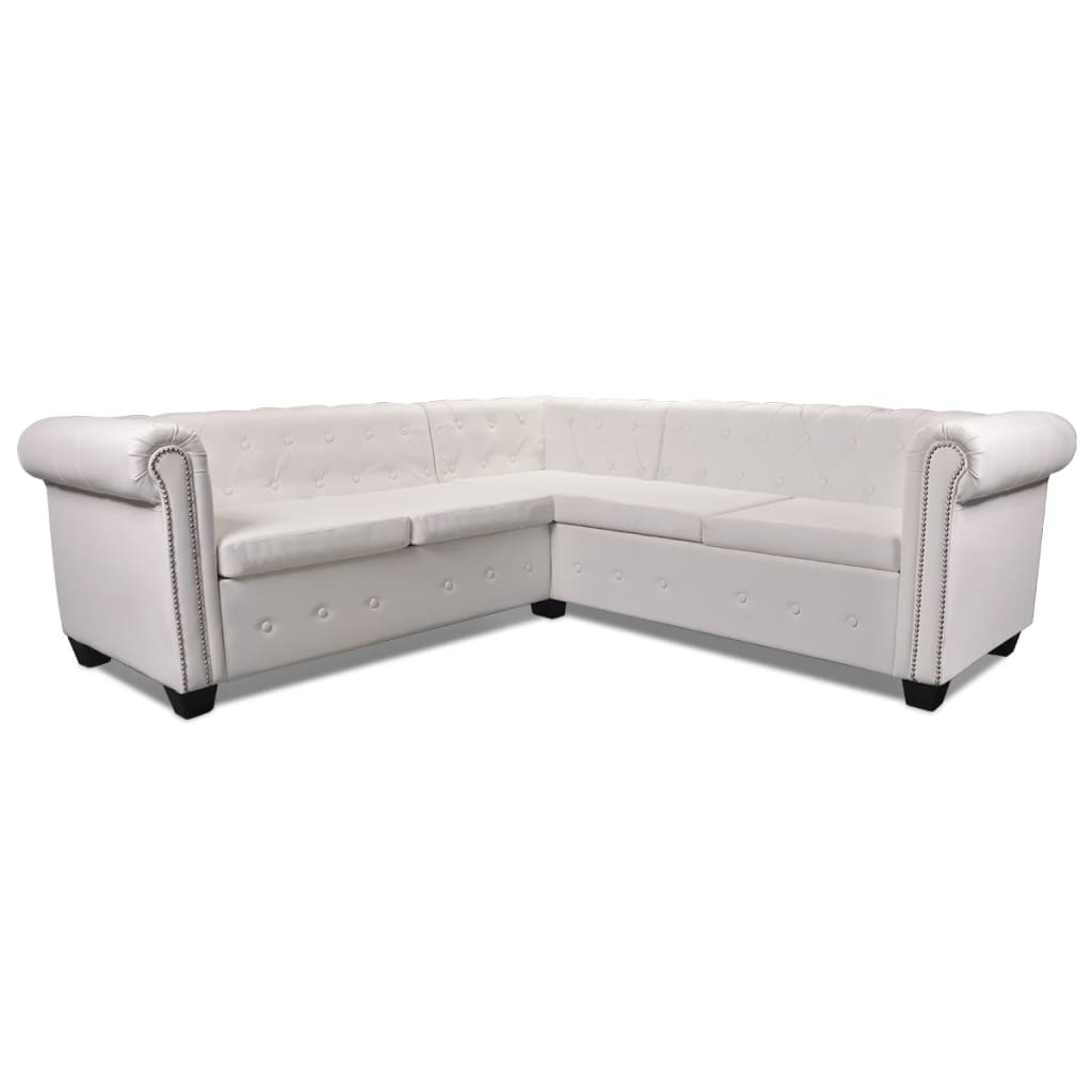 5-personers sofa Chesterfield-look kunstlæder hvid