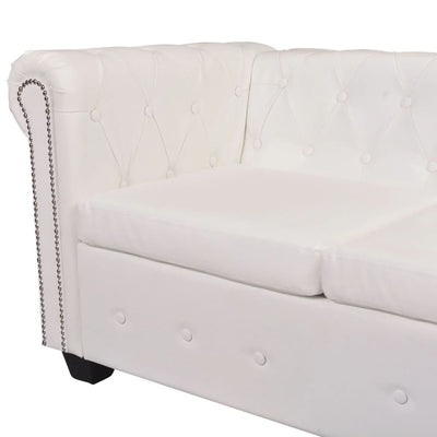 5-personers sofa Chesterfield-look kunstlæder hvid