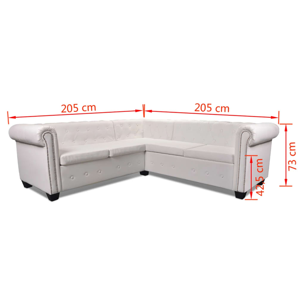 5-personers sofa Chesterfield-look kunstlæder hvid