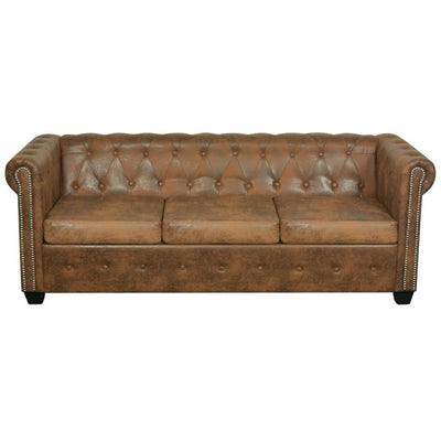 3-personers Chesterfield sofa kunstlæder brun