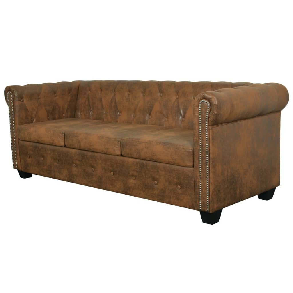 3-personers Chesterfield sofa kunstlæder brun