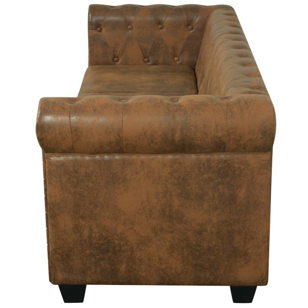 3-personers Chesterfield sofa kunstlæder brun