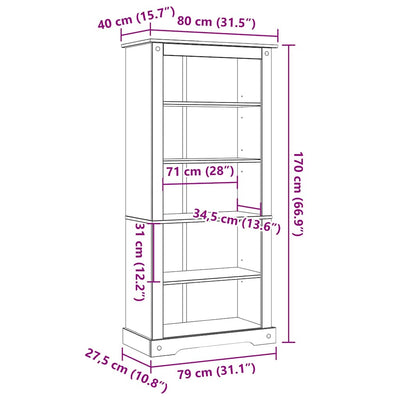 reol fem hylder Corona-serien mexicansk fyrretræ 80x40x170 cm