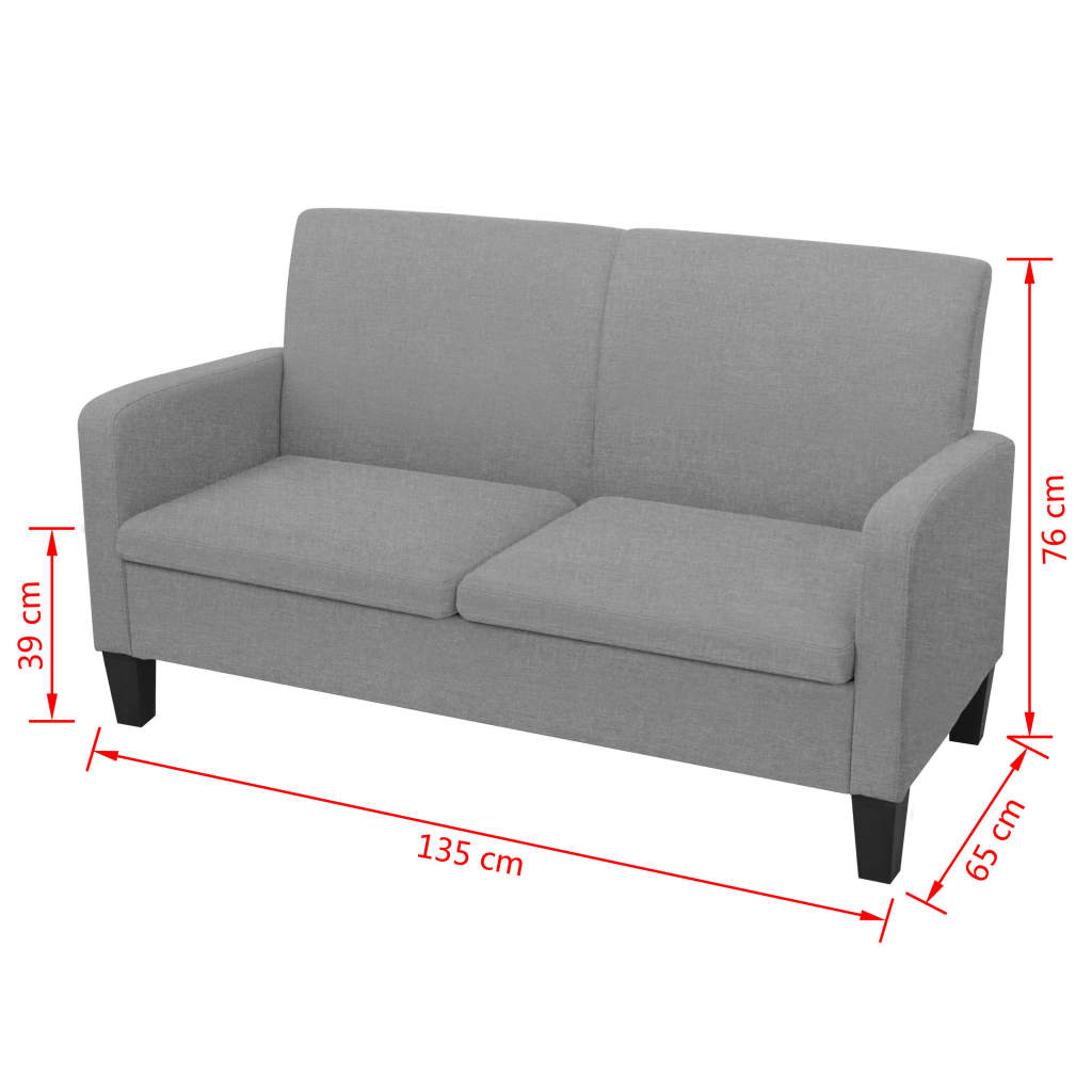 2-personers sofa 135 x 65 x 76 cm lysegrå