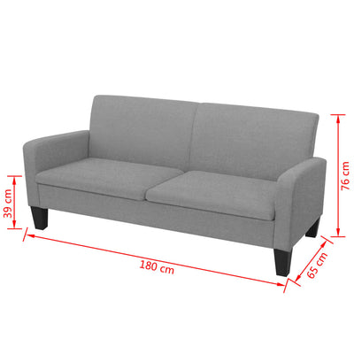 3-personers sofa 180 x 65 x 76 cm lysegrå