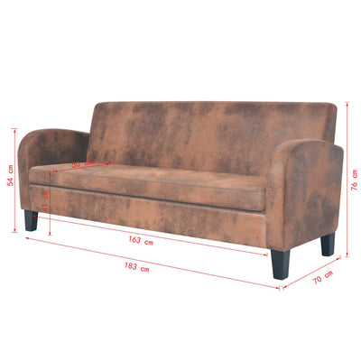 3-personers sofa imiteret ruskind brun