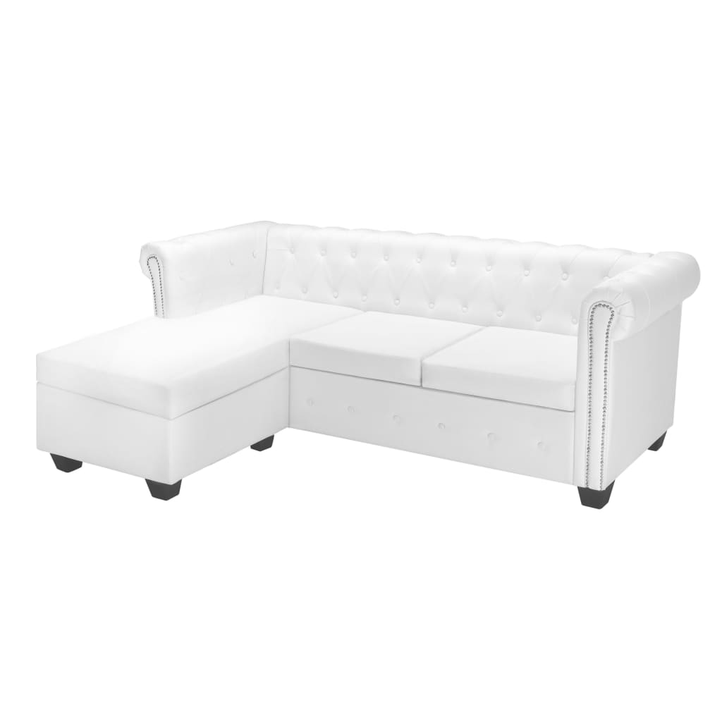 L-formet Chesterfield sofa kunstlæder hvid