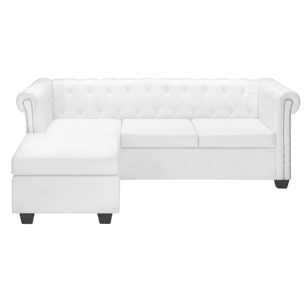 L-formet Chesterfield sofa kunstlæder hvid