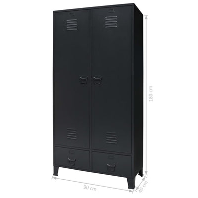 garderobe i metal industriel stil 90 x 40 x 180 cm sort
