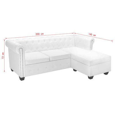 L-formet Chesterfield sofa kunstlæder hvid