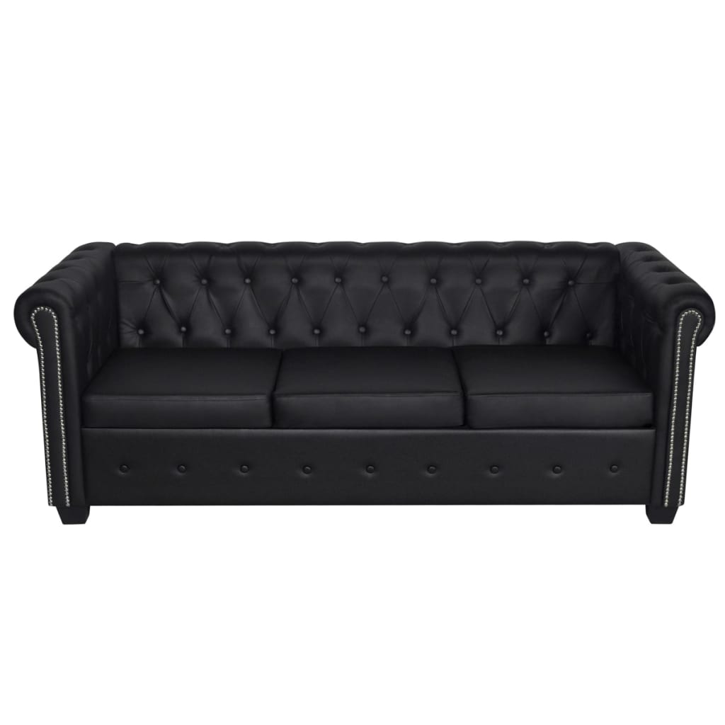 3-personers Chesterfield sofa kunstlæder sort