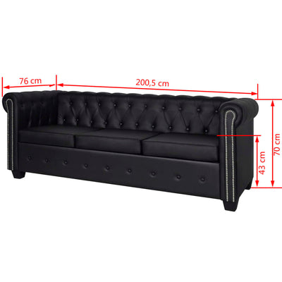 3-personers Chesterfield sofa kunstlæder sort