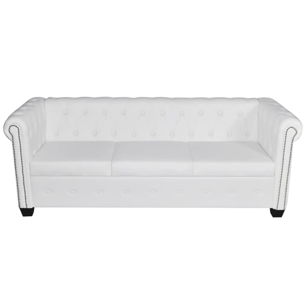 3-personers Chesterfield sofa kunstlæder hvid