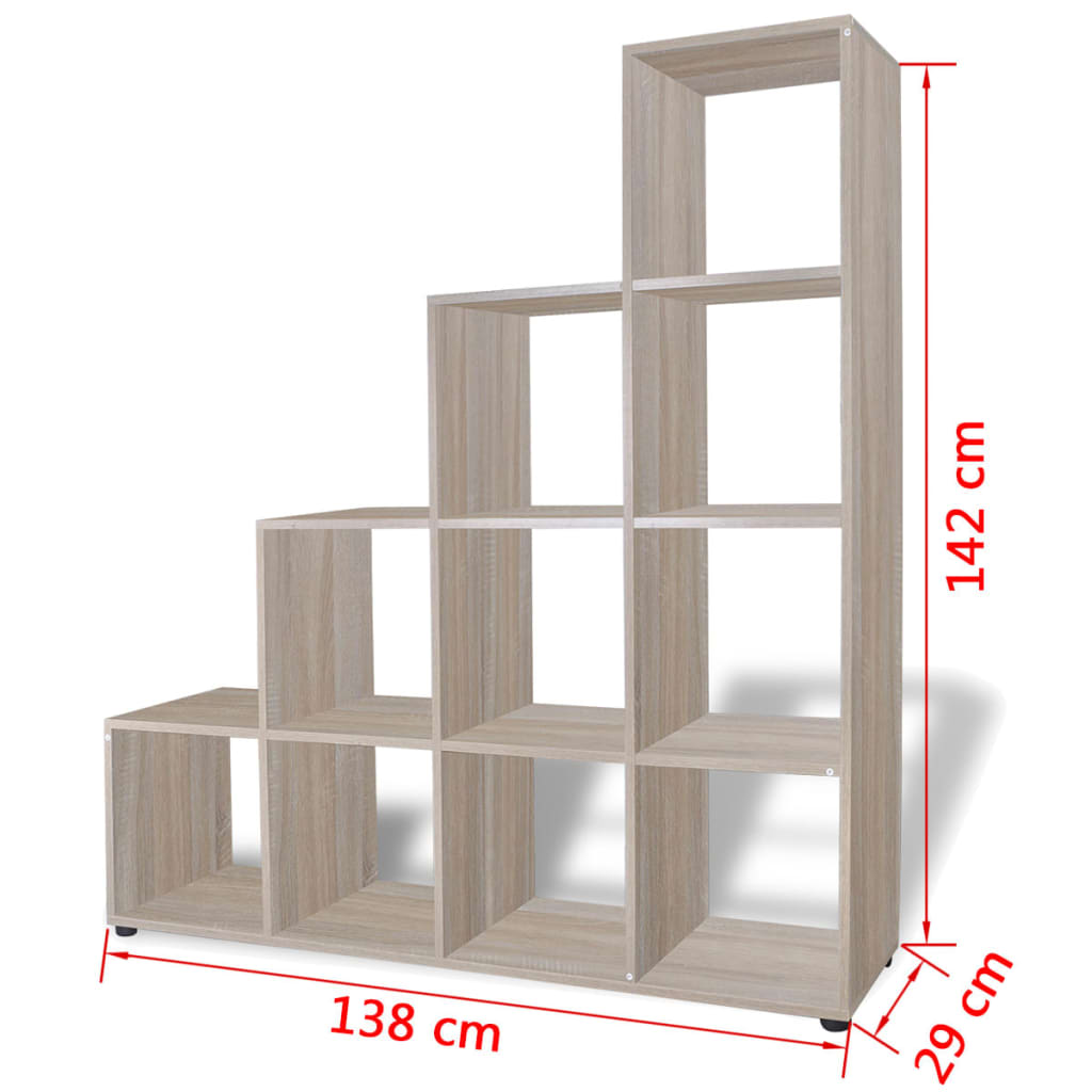 trappeformet bogreol/displayhylde 142 cm egetræsfarve