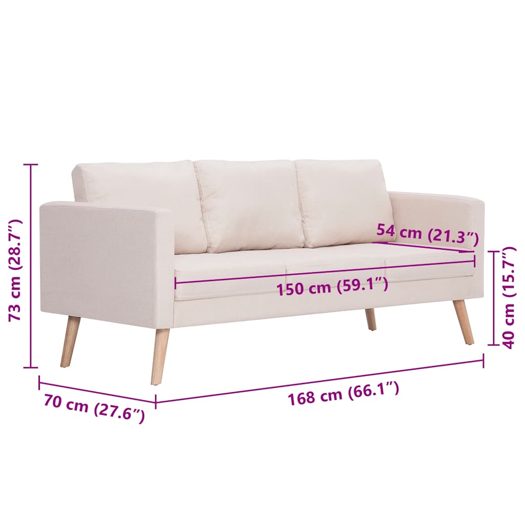 3-personers sofa i stof cremefarvet