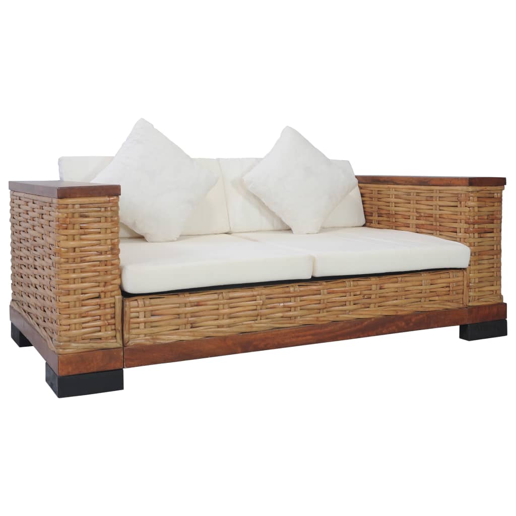 2-personers sofa med hynder naturlig rattan brun