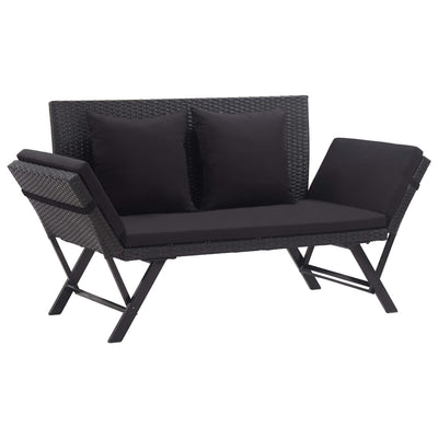 havebænk med hynder 176 cm polyrattan sort