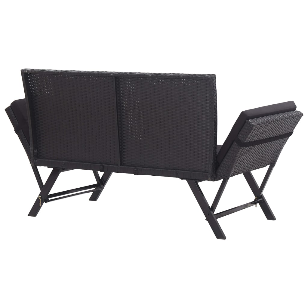 havebænk med hynder 176 cm polyrattan sort