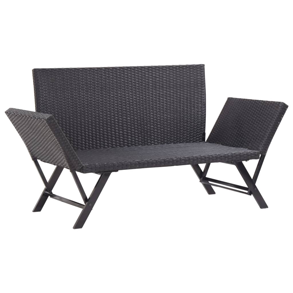 havebænk med hynder 176 cm polyrattan sort