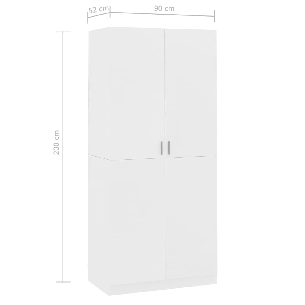 klædeskab 90x52x200 cm konstrueret træ hvid