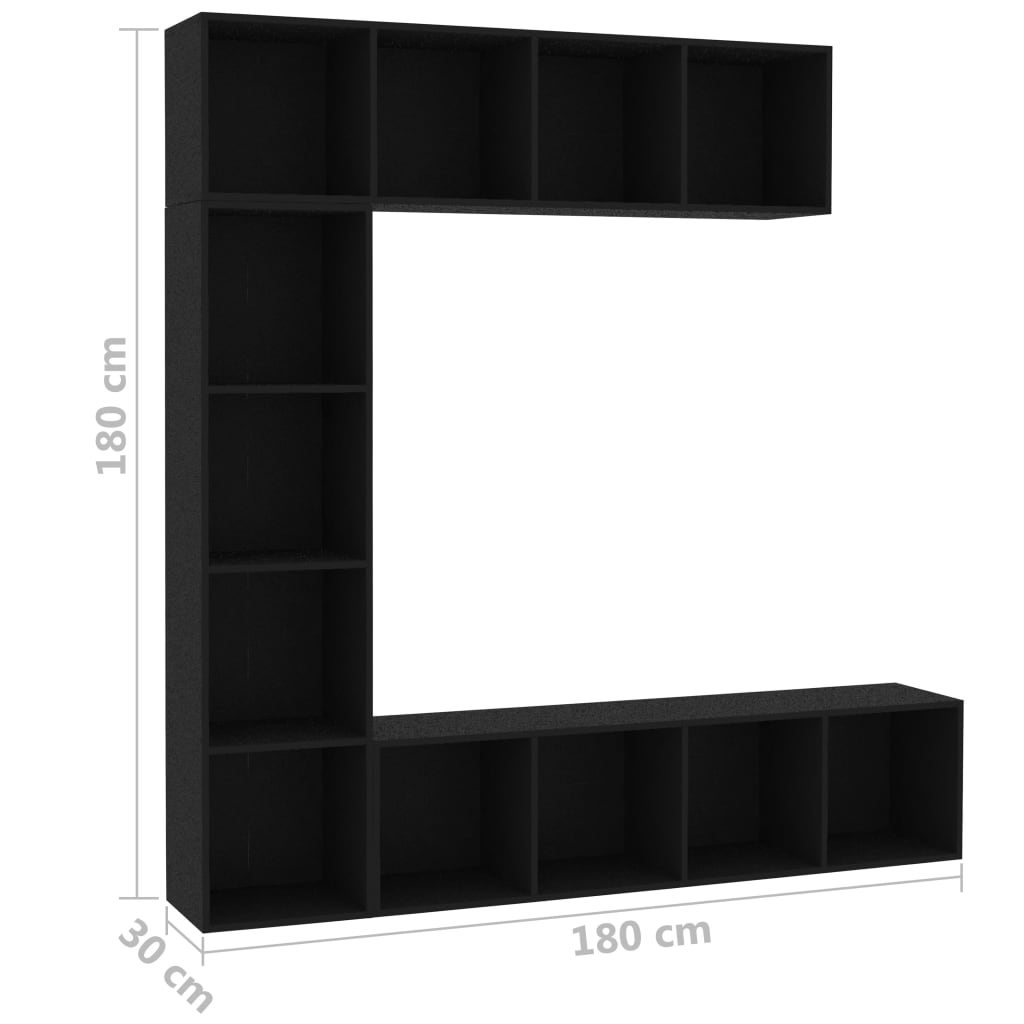 bogreol/tv-møbel 3 dele 180x30x180 cm sort