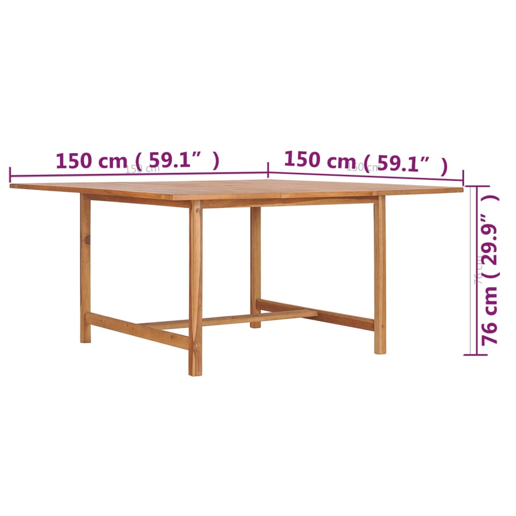 havebord 150x150x76 cm massivt teaktræ