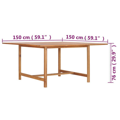 havebord 150x150x76 cm massivt teaktræ