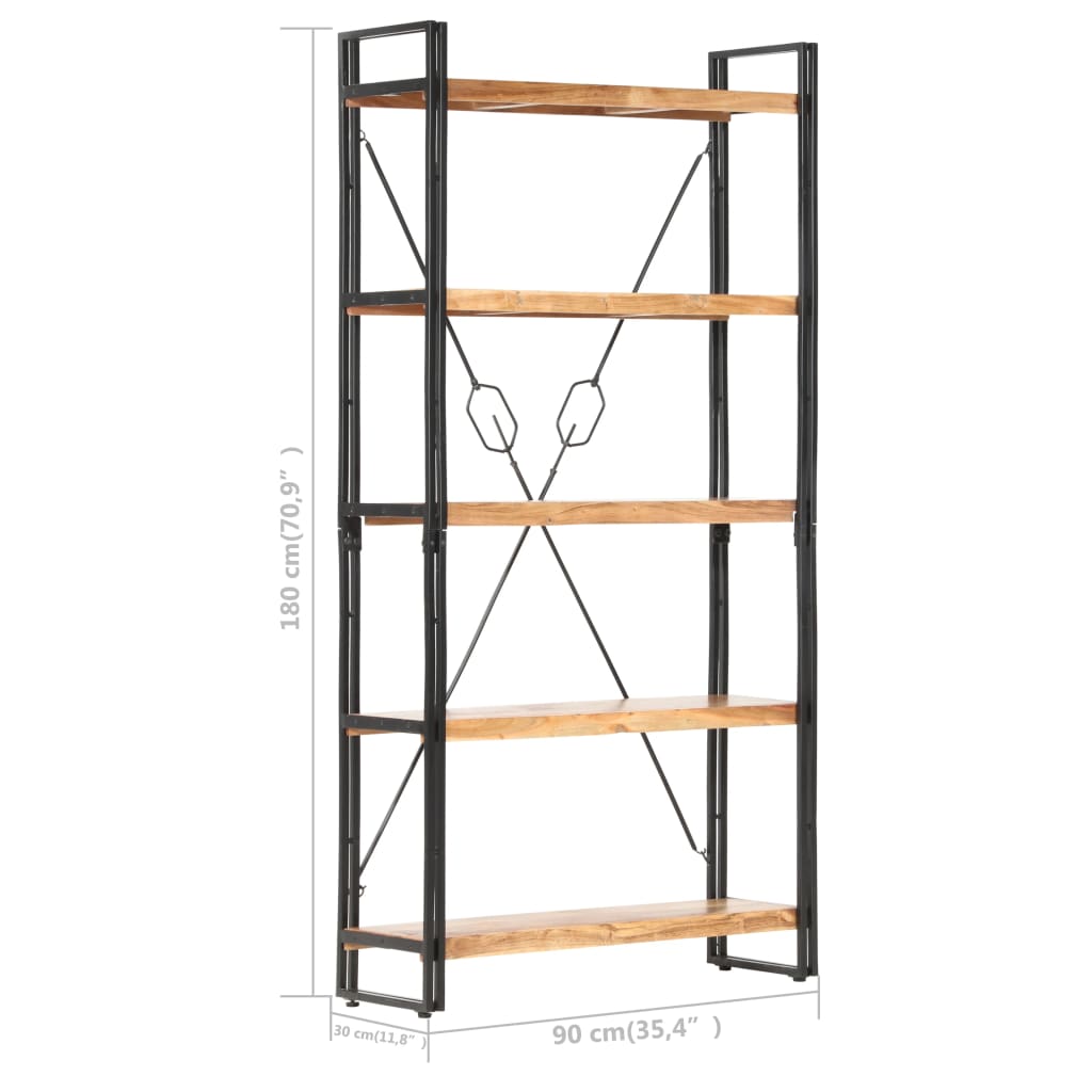 bogreol med 5 hylder 90x30x180 cm massivt akacietræ