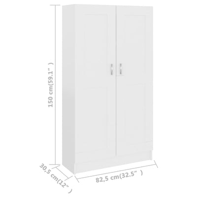 bogskab 82,5x30,5x150 cm konstrueret træ hvid