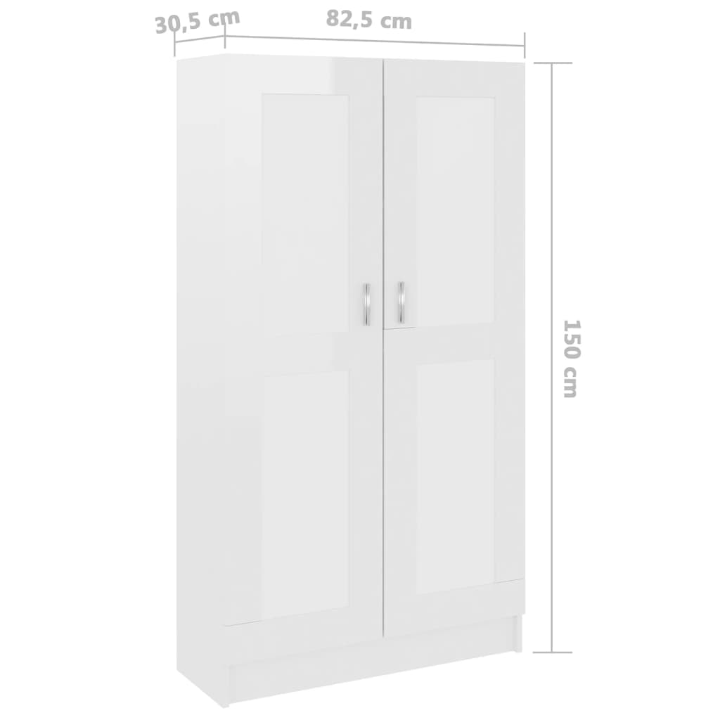 bogreol 82,5x30,5x150 cm konstrueret træ hvid højglans