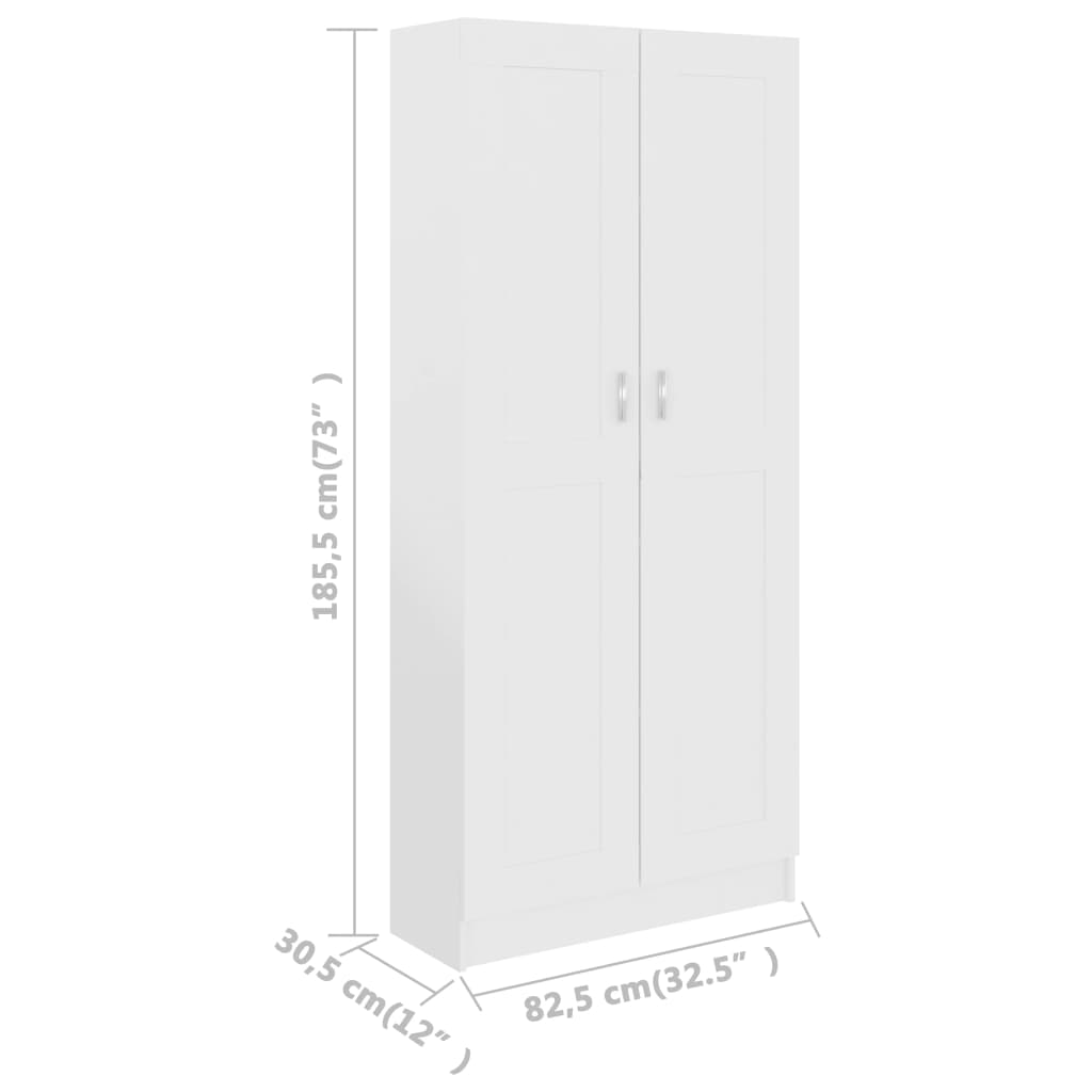 bogskab 82,5x30,5x185,5 cm konstrueret træ hvid