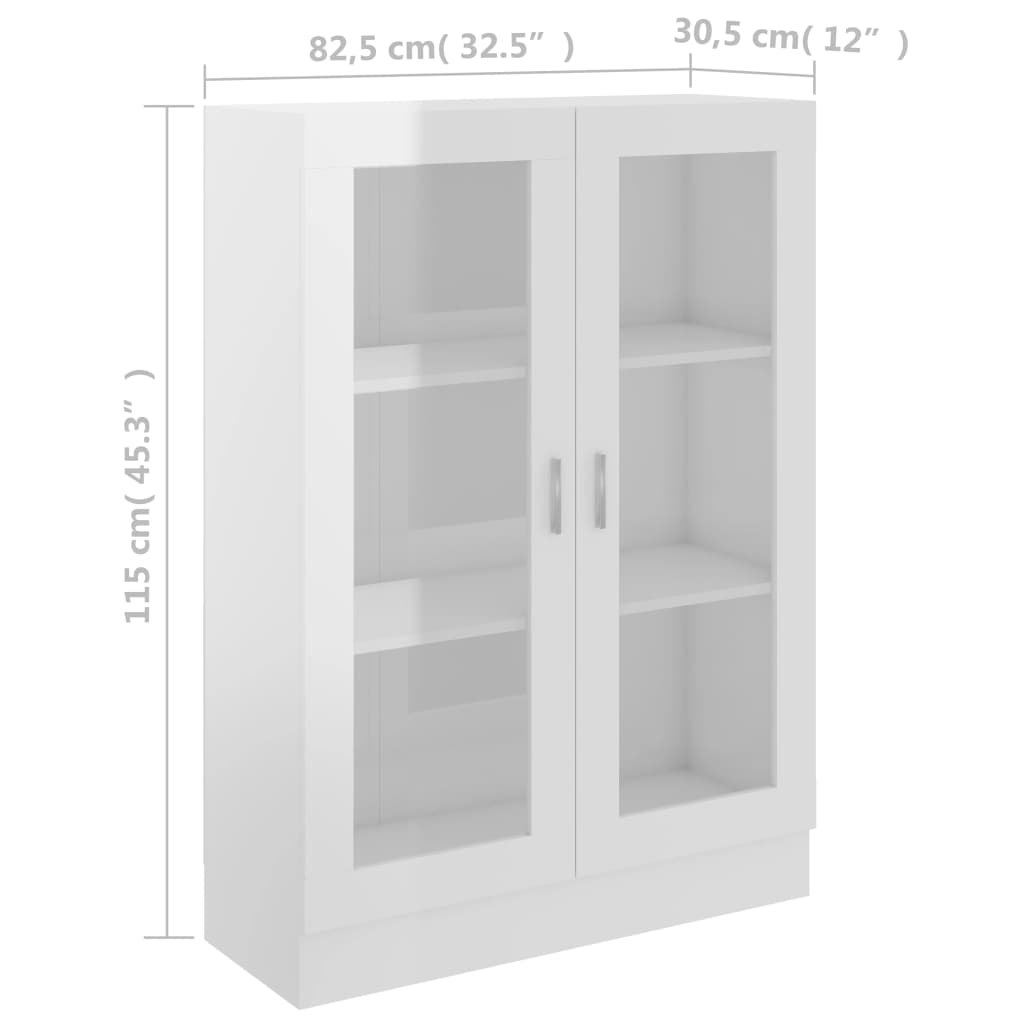 vitrineskab 82,5x30,5x115 cm konstrueret træ hvid højglans