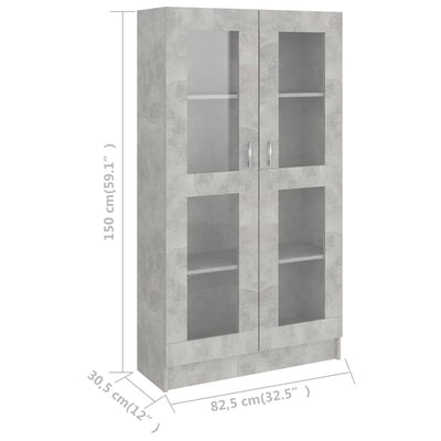 vitrineskab 82,5x30,5x150 cm konstrueret træ betongrå