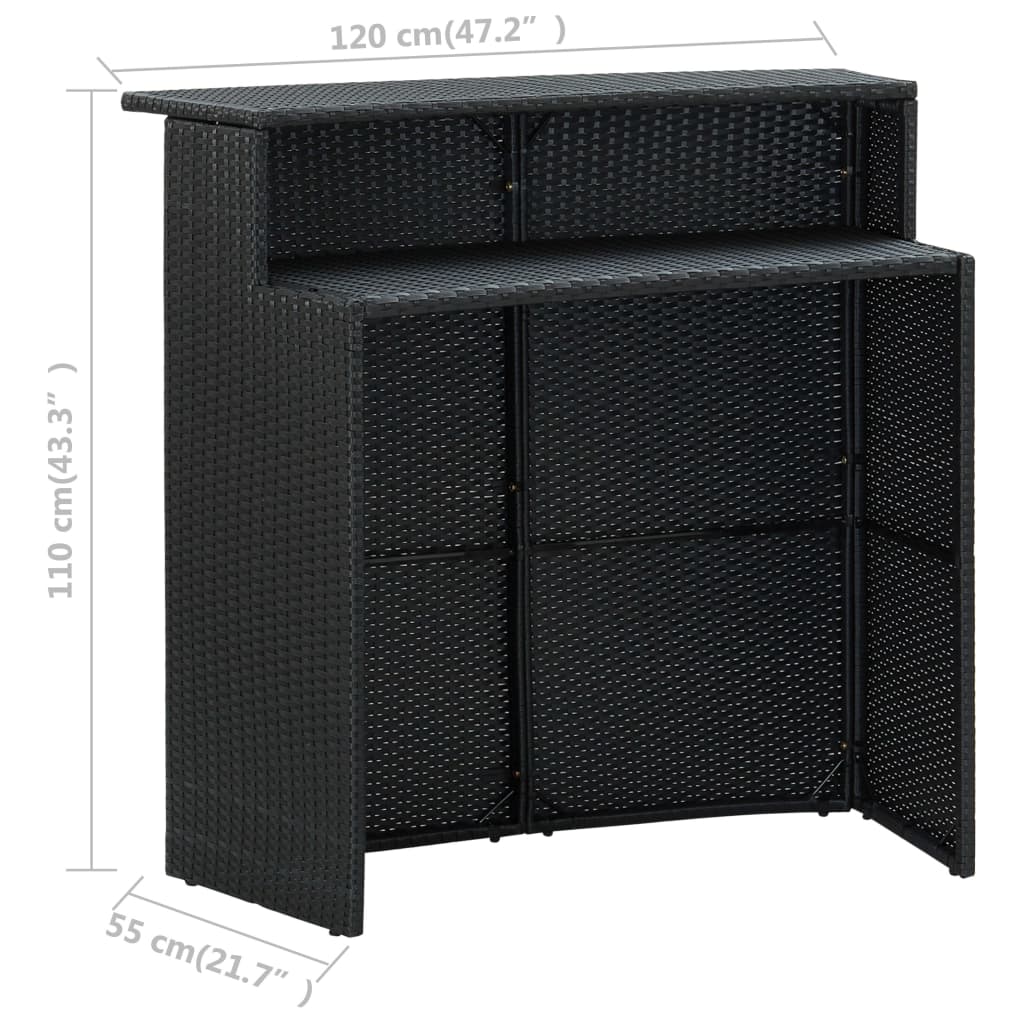 barbord til haven 120x55x110 cm polyrattan sort