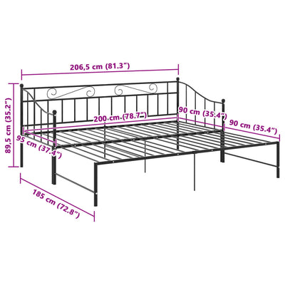 sengestel til udtræksseng 90x200 cm metal sort