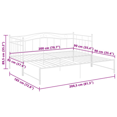 sengestel til udtræksseng 90x200 cm metal hvid