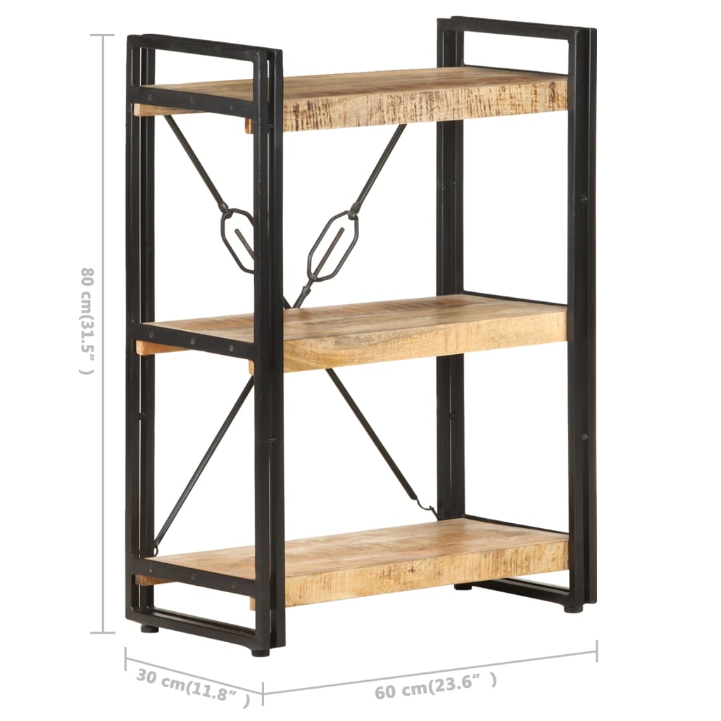 bogreol m. 3 hylder 60x30x80 cm massivt mangotræ