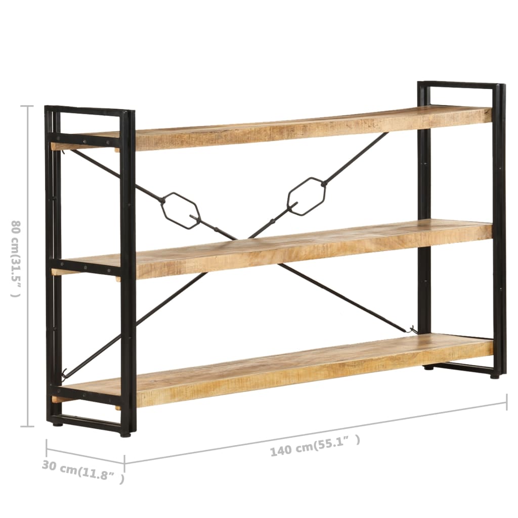 bogreol m. 3 hylder 140x30x80 cm massivt mangotræ