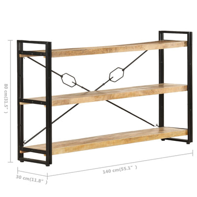 bogreol m. 3 hylder 140x30x80 cm massivt mangotræ