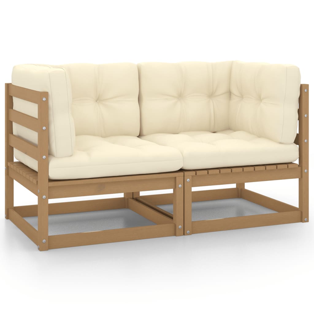 2-personers havesofa m. hynder massivt fyrretræ gyldenbrun