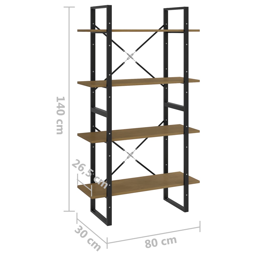 bogreol 80x30x140 cm 4 hylder massivt fyrretræ