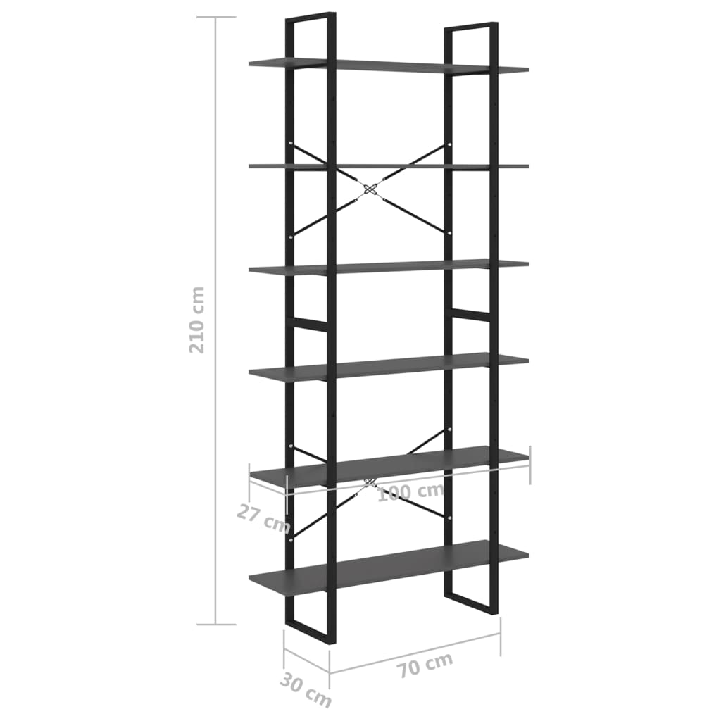 reol 100x30x210 cm massivt fyrretræ grå