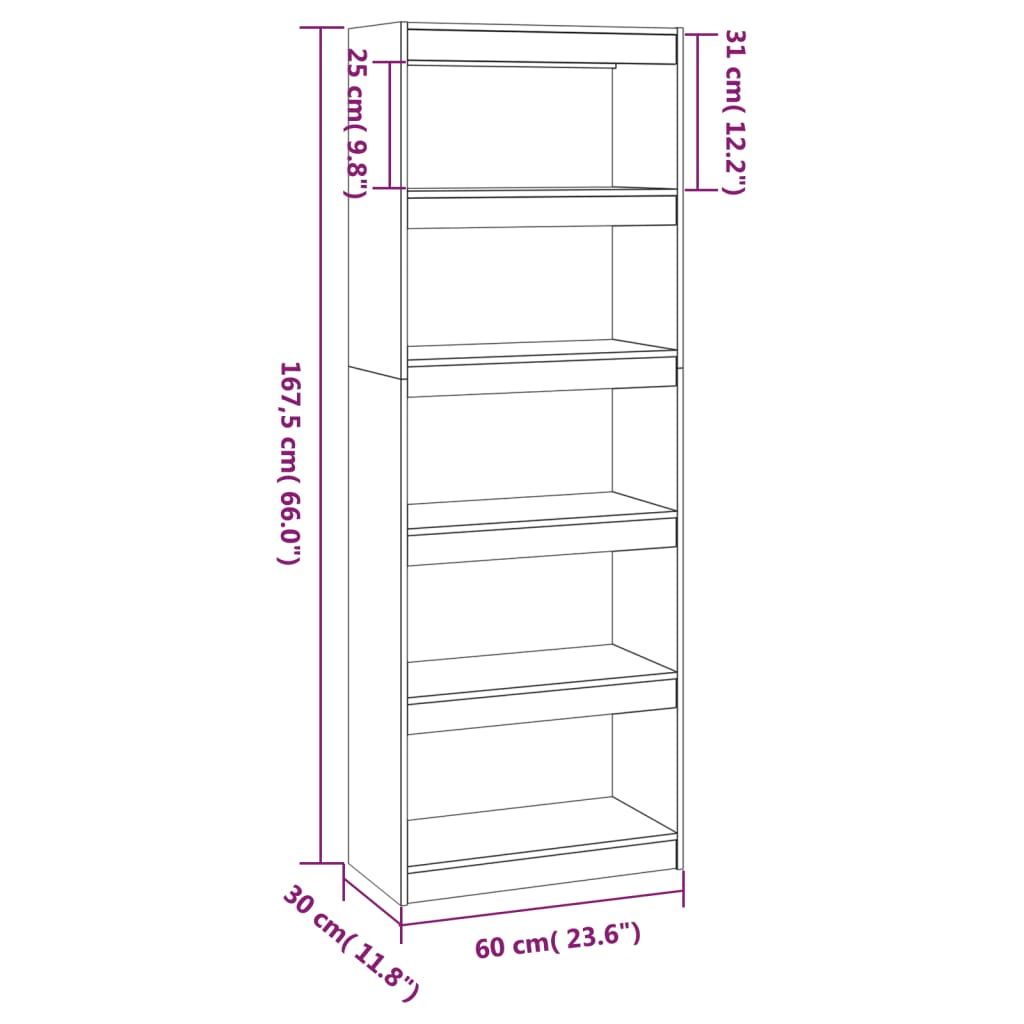 bogreol/rumdeler 60x30x167,5 cm massivt fyrretræ hvid