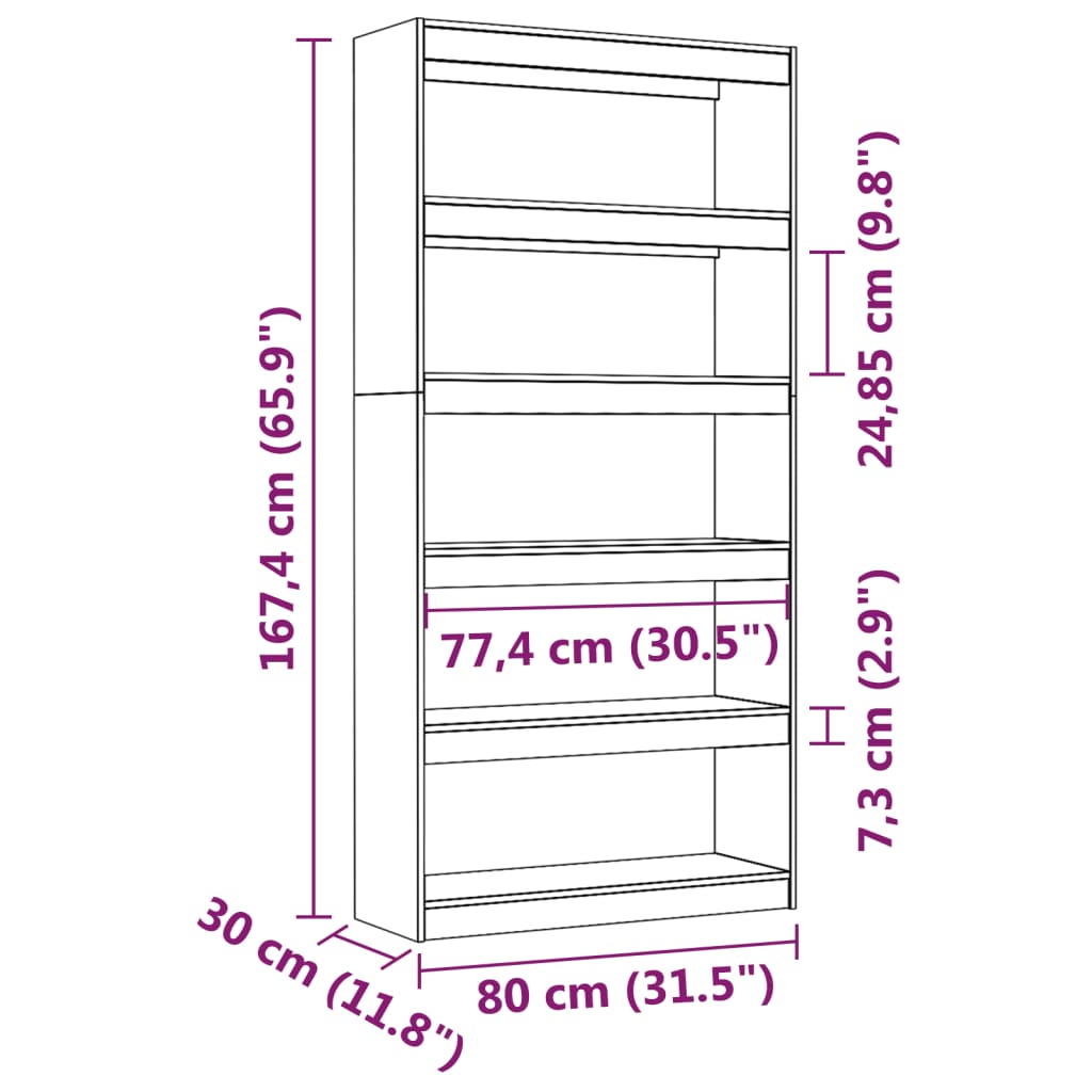 bogreol/rumdeler 80x30x167,4 cm massivt fyrretræ hvid