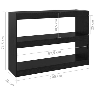 bogreol/rumdeler 100x30x71,5 cm massivt fyrretræ sort