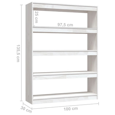 bogreol/rumdeler 100x30x135,5 cm massivt fyrretræ hvid