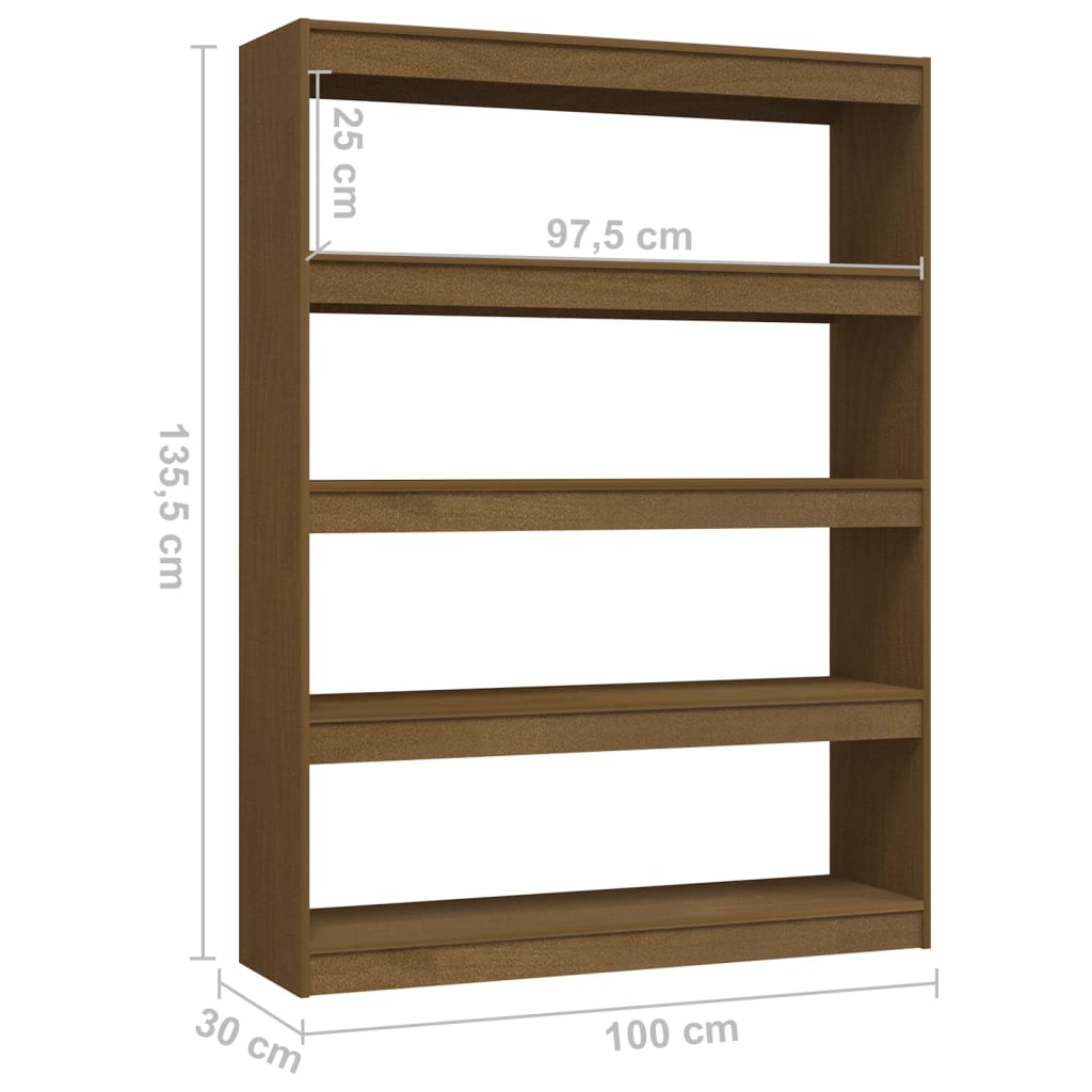 bogreol/rumdeler 100x30x135,5 cm massivt fyrretræ honningbrun