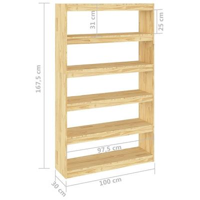 bogreol/rumdeler 100x30x167,5 cm massivt fyrretræ